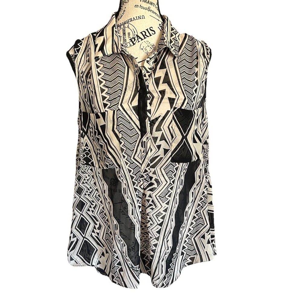 Women's Bcbg Maxazria Geometric Sleeveless Top Black White Size M Boho Beach